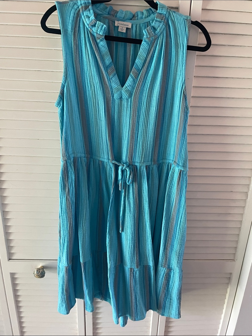 Sundance Teal & Aqua Striped Sleeveless Tiered Dress